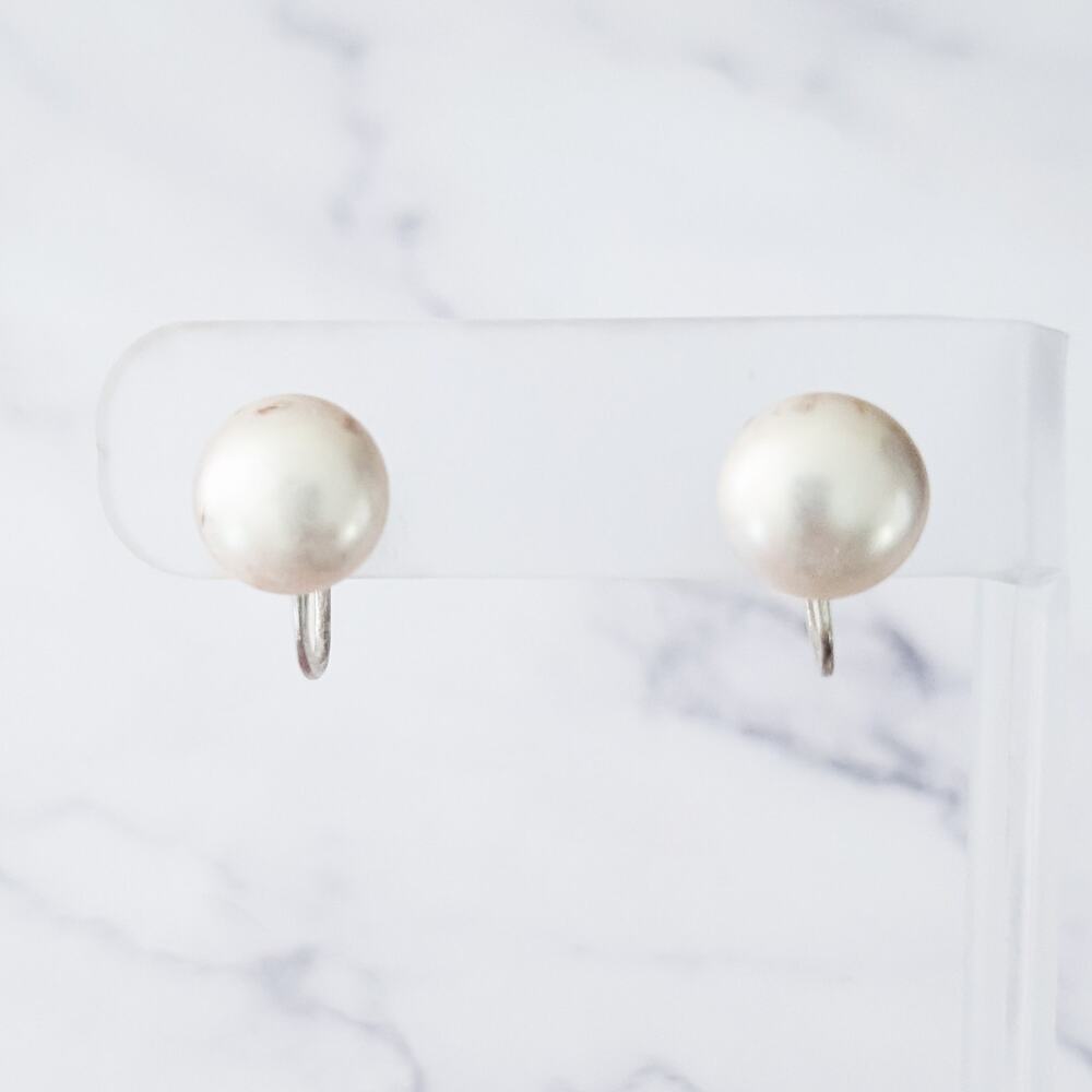 Vintage Screw On Earrings 0.5" Faux Pearl - Condition Issues